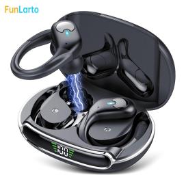 스포츠 블루투스 이어폰, IPX7 방수 무선 헤드폰, 60 시간 음악, 마이크 LED 전원 디스플레이, 소프트 이어훅 TWS 이어버드